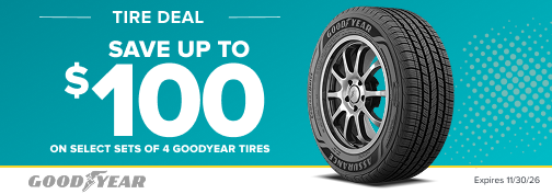 Goodyear 4 Tire up to $100 Mail in Rebate 09/01/2026 through 11/30/2026